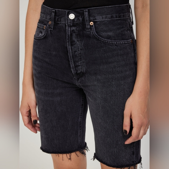 Agolde 90s Mid Rise Loose Jean Shorts Fallen Black - Picture 4 of 12